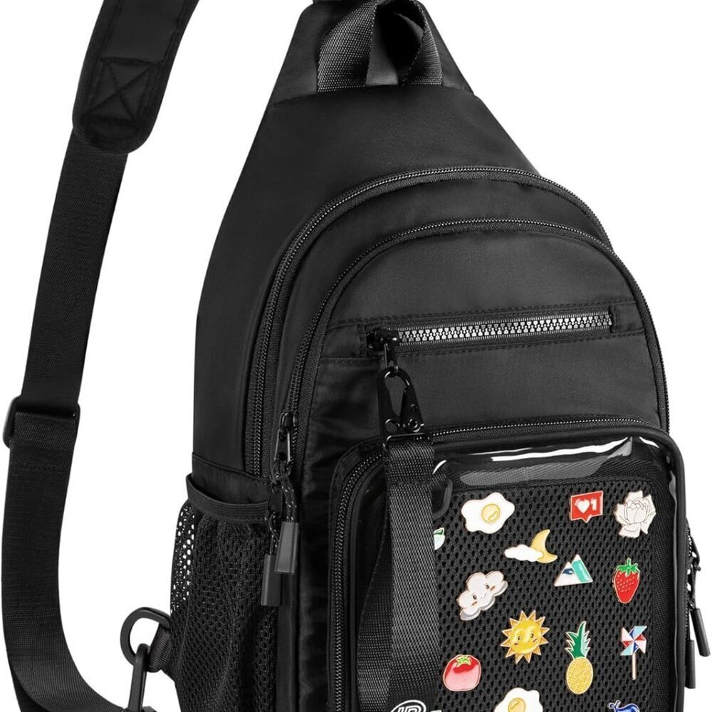 Crossbody Ita Bag Nylon Clear Window Pin Display Compact Travel Bag
